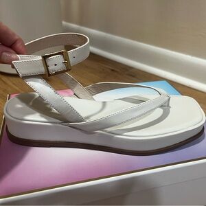 Cecelia New York KARA Minimalist Cream Thong Sandals with Ankle Strap NIB 9.5